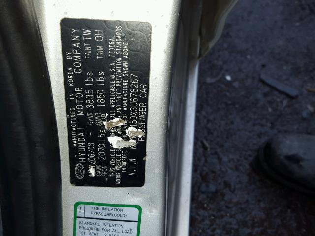 KMHDN45DX3U678267 - 2003 HYUNDAI ELANTRA SILVER photo 10