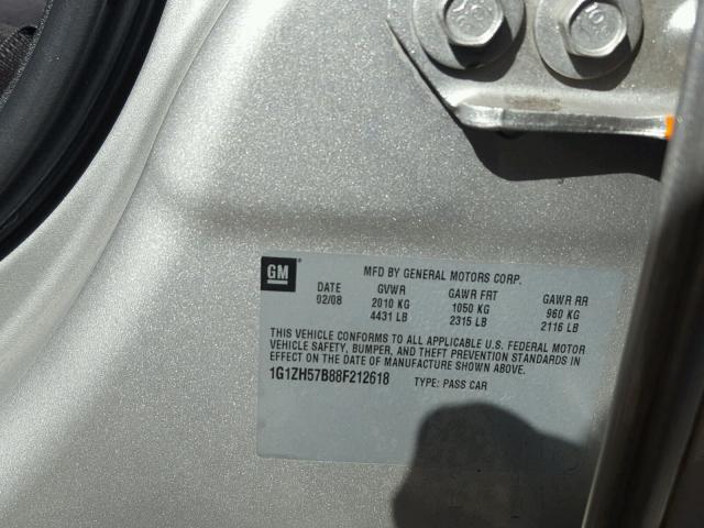 1G1ZH57B88F212618 - 2008 CHEVROLET MALIBU 1LT 银色 照片 10