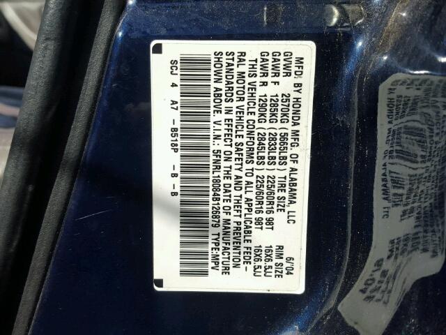 5FNRL18084B126879 - 2004 HONDA ODYSSEY BLUE photo 10