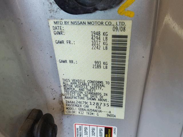 1N4AL24E79C128735 - 2009 NISSAN ALTIMA SILVER photo 10