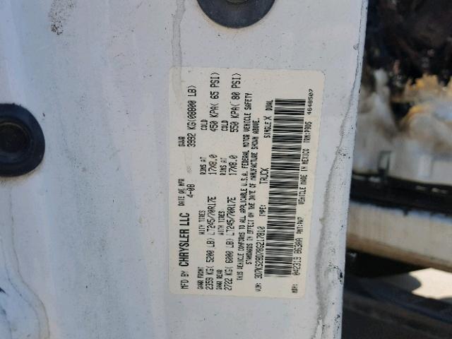 3D7KS28D78G217810 - 2008 DODGE RAM 2500 S თეთრი ფოტო 10