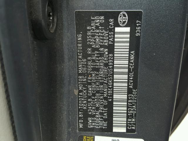 4T1BE46K57U549928 - 2007 TOYOTA CAMRY NEW CHARCOAL photo 10