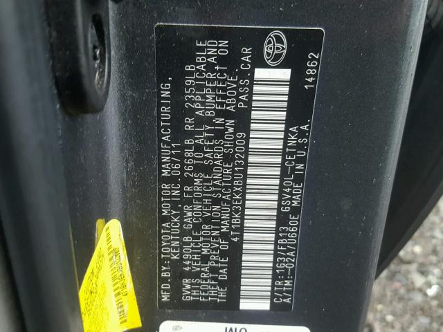 4T1BK3EKXBU132009 - 2011 TOYOTA CAMRY SE GRAY photo 10