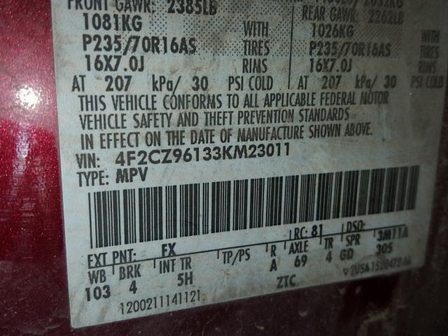 4F2CZ96133KM23011 - 2003 MAZDA TRIBUTE ES 栗色 照片 10