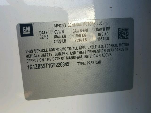 1G1ZB5ST1GF226845 - 2016 CHEVROLET MALIBU LS თეთრი ფოტო 10