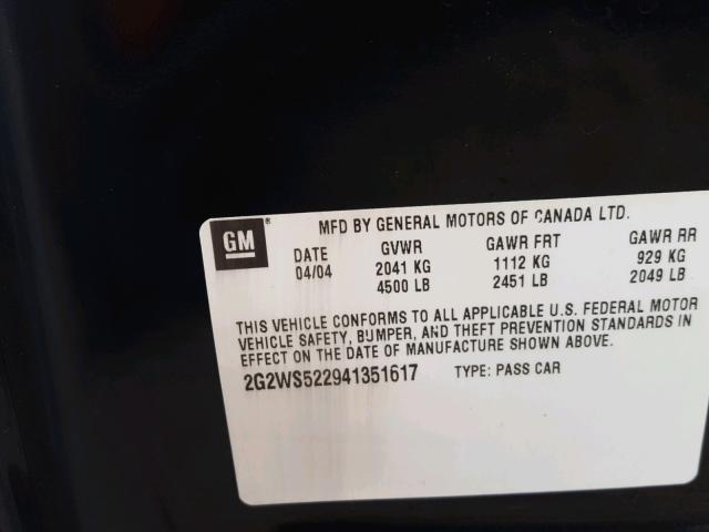 2G2WS522941351617 - 2004 PONTIAC GRAND PRIX Сірий фото 10