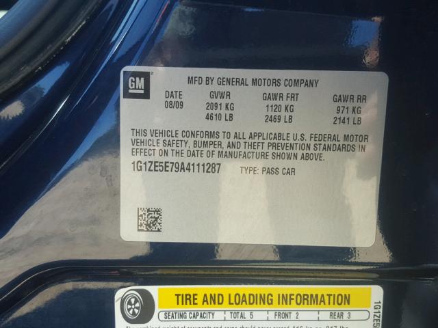 1G1ZE5E79A4111287 - 2010 CHEVROLET MALIBU LTZ 蓝色 照片 10