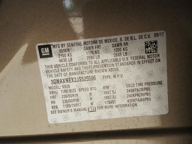 3GNAXNEX2JS525596 - 2018 CHEVROLET EQUINOX PR GRAY photo 10