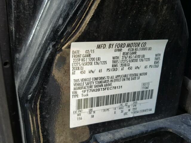 1FT7W2BT5FEC78131 - 2015 FORD F250 BLACK photo 10