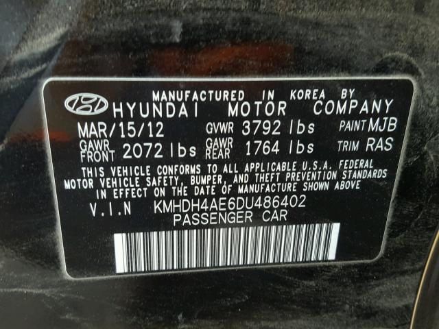 KMHDH4AE6DU486402 - 2013 HYUNDAI ELANTRA GL BLACK photo 10