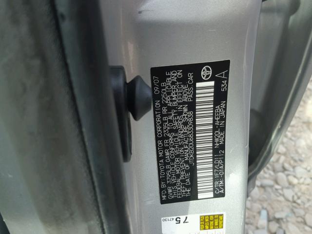 JTDKB20U683309838 - 2008 TOYOTA PRIUS SILVER photo 10