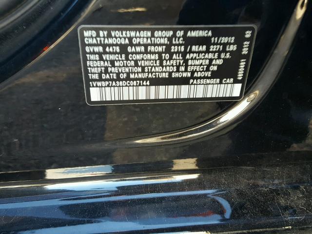1VWBP7A36DC067144 - 2013 VOLKSWAGEN PASSAT SE BLACK photo 10
