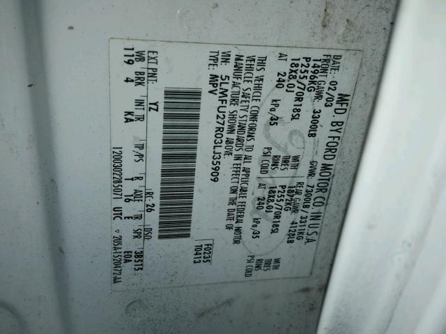 5LMFU27R03LJ35909 - 2003 LINCOLN NAVIGATOR 白色 照片 10