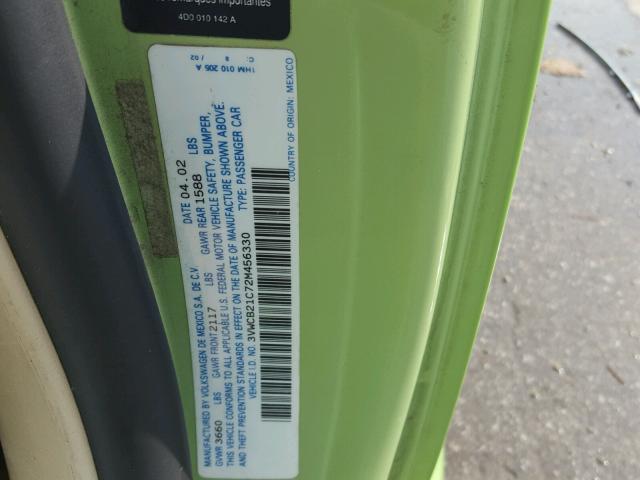 3VWCB21C72M456330 - 2002 VOLKSWAGEN NEW BEETLE 绿色 照片 10