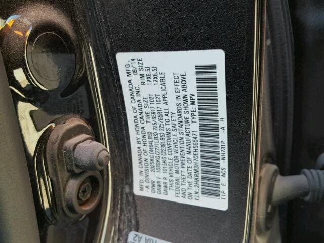 2HKRM3H70EH565471 - 2014 HONDA CR-V EXL BLACK photo 10