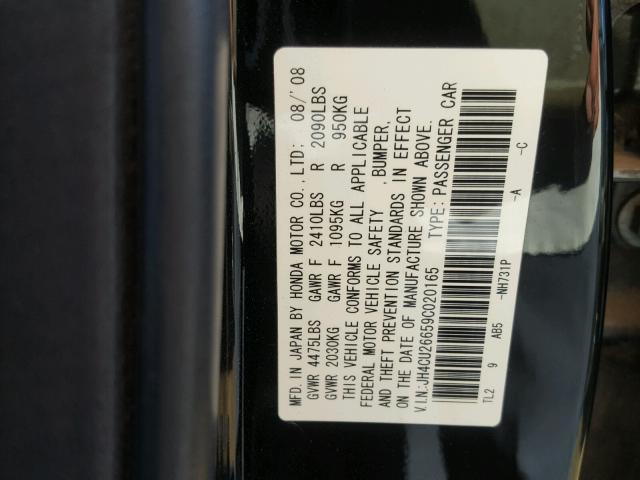 JH4CU26659C020165 - 2009 ACURA TSX BLACK photo 10