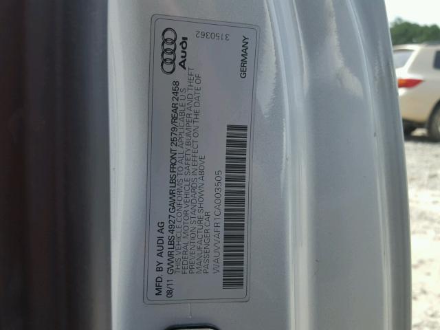 WAUVVAFR1CA003505 - 2012 AUDI S5 PRESTIG SILVER photo 10