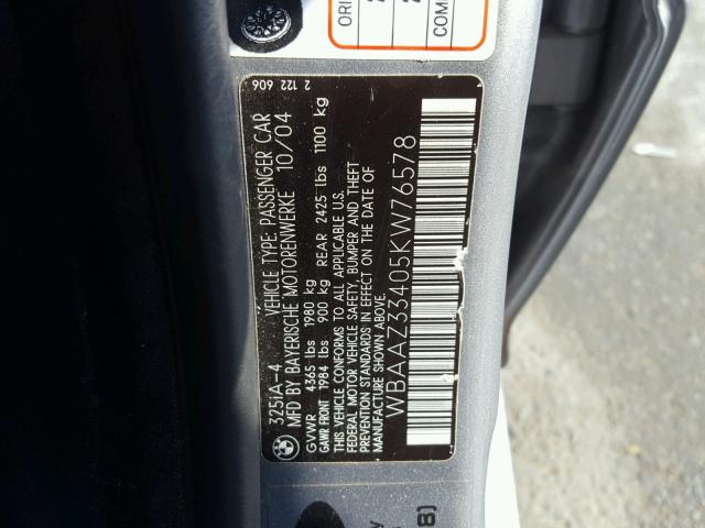 WBAAZ33405KW76578 - 2005 BMW 325 IS SUL GRAY photo 10