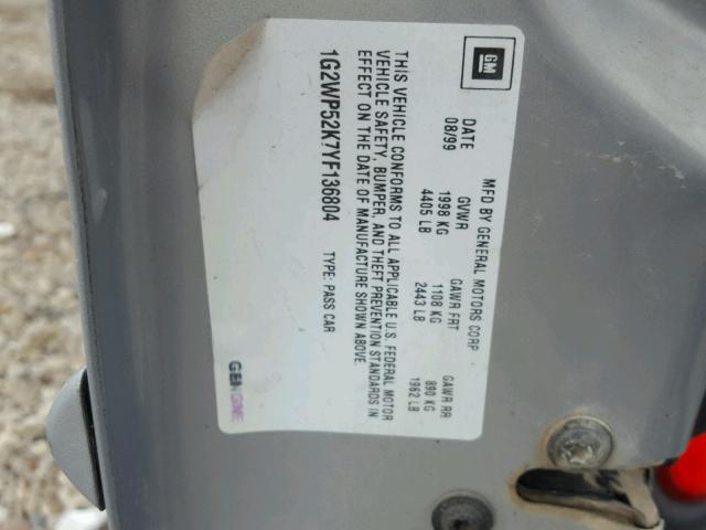 1G2WP52K7YF136804 - 2000 PONTIAC GRAND PRIX SILVER photo 10