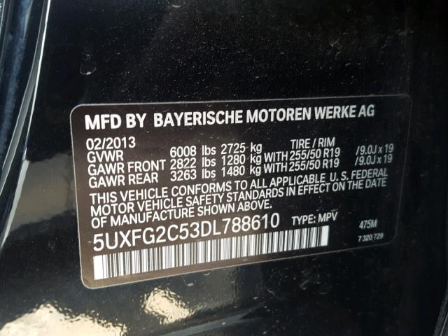 5UXFG2C53DL788610 - 2013 BMW X6 XDRIVE3 BLACK photo 10