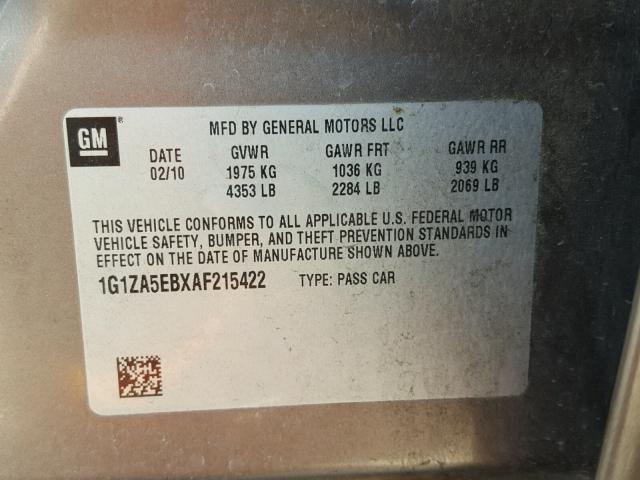 1G1ZA5EBXAF215422 - 2010 CHEVROLET MALIBU LS Qəhvəyi foto 10