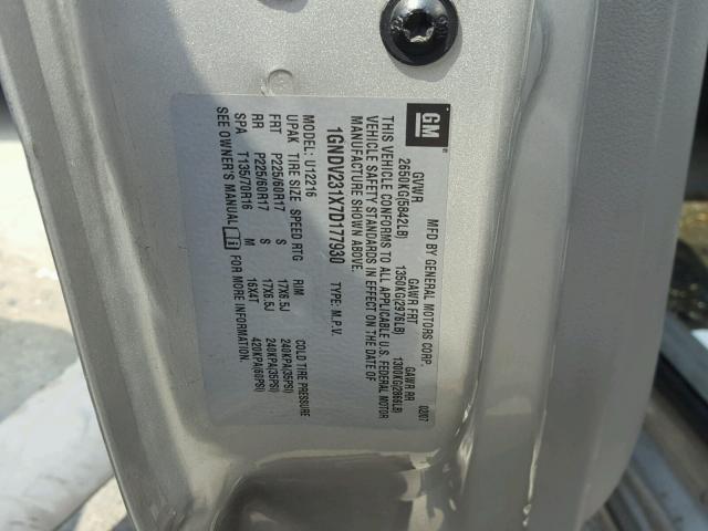 1GNDV231X7D177930 - 2007 CHEVROLET UPLANDER L 银色 照片 10