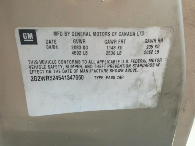 2G2WR524541347660 - 2004 PONTIAC GRAND PRIX GOLD photo 10