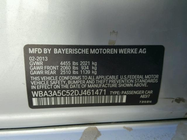 WBA3A5C52DJ461471 - 2013 BMW 328 I SILVER photo 10