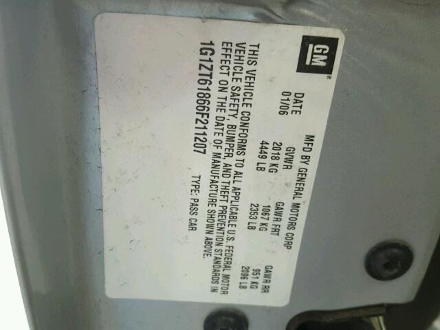 1G1ZT61866F211207 - 2006 CHEVROLET MALIBU MAX SILVER photo 10