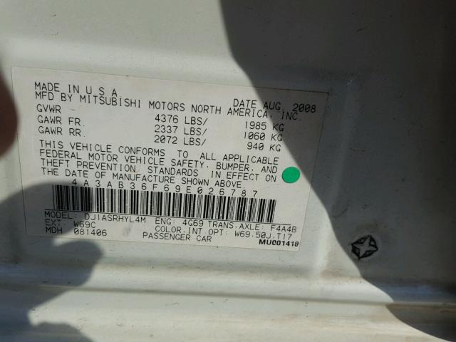 4A3AB36F69E026787 - 2009 MITSUBISHI GALANT WHITE photo 10