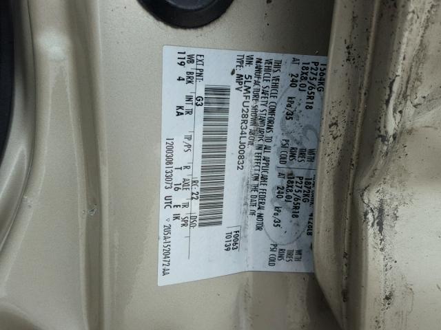 5LMFU28R34LJ00832 - 2004 LINCOLN NAVIGATOR Gold Foto 10