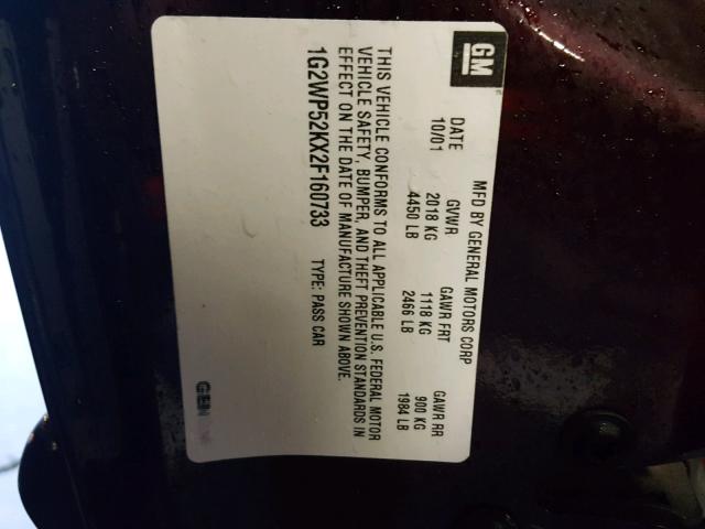 1G2WP52KX2F160733 - 2002 PONTIAC GRAND PRIX Темно-червоний фото 10