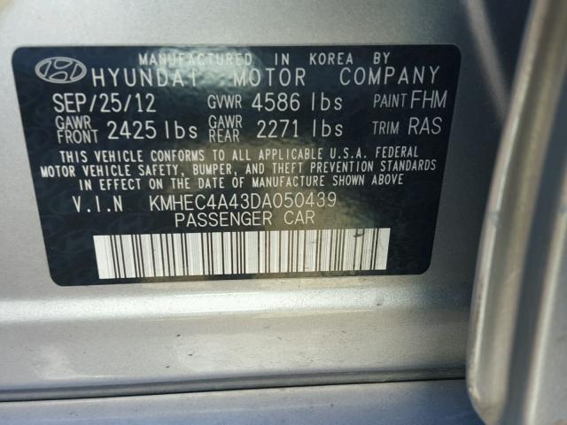 KMHEC4A43DA050439 - 2013 HYUNDAI SONATA HYB SILVER photo 10