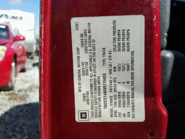 1GCCS1448V8176653 - 1997 CHEVROLET S TRUCK S1 RED photo 10