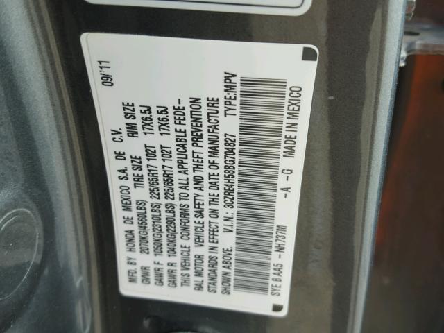 3CZRE4H58BG704827 - 2011 HONDA CR-V EX ნაცრისფერი ფოტო 10