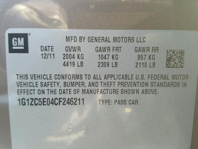 1G1ZC5E04CF246211 - 2012 CHEVROLET MALIBU 1LT 灰色 照片 10