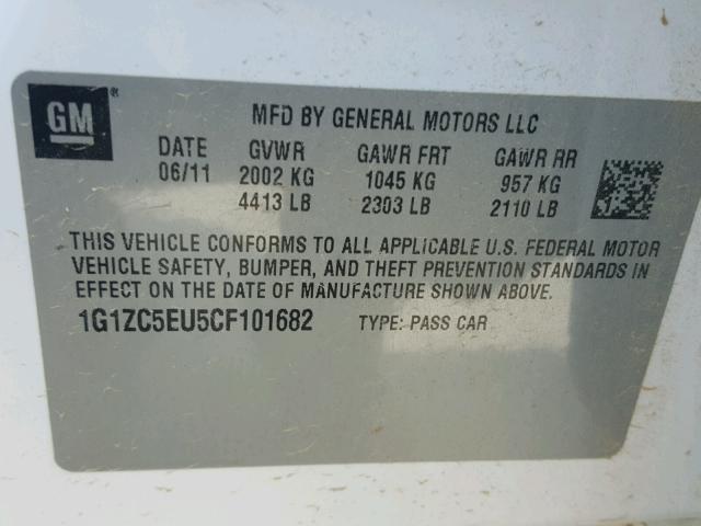 1G1ZC5EU5CF101682 - 2012 CHEVROLET MALIBU 1LT WHITE photo 10