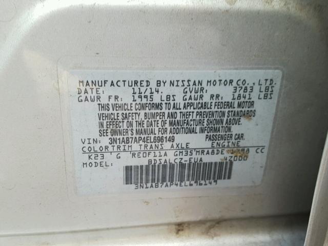 3N1AB7AP4EL696149 - 2014 NISSAN SENTRA SILVER photo 10