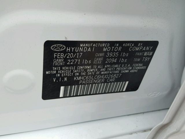 KMHC65LC6HU026827 - 2017 HYUNDAI IONIQ BLUE WHITE photo 10