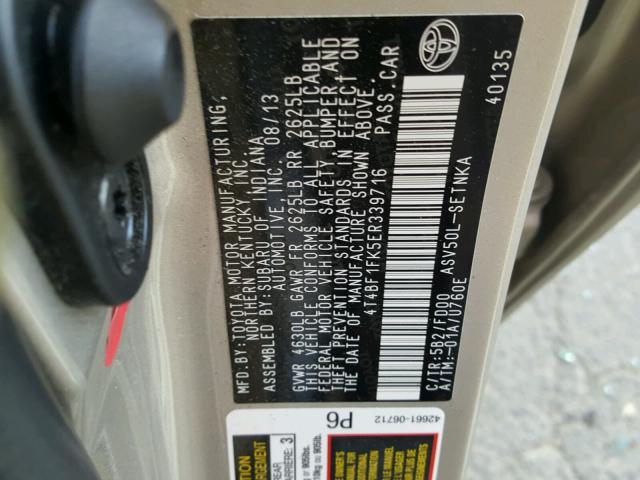 4T4BF1FK5ER339716 - 2014 TOYOTA CAMRY L SILVER photo 10