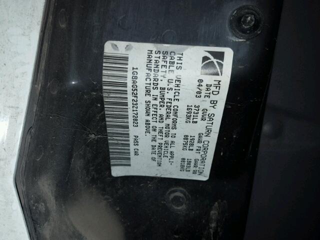 1G8AG52F23Z172023 - 2003 SATURN ION LEVEL WHITE photo 10
