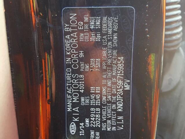 KNDJP3A59F7159854 - 2015 KIA SOUL BLACK photo 10