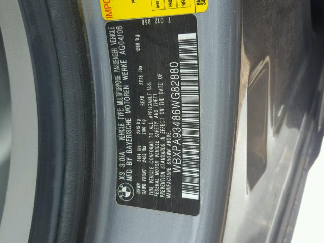 WBXPA93486WG82880 - 2006 BMW X3 3.0I SILVER photo 10