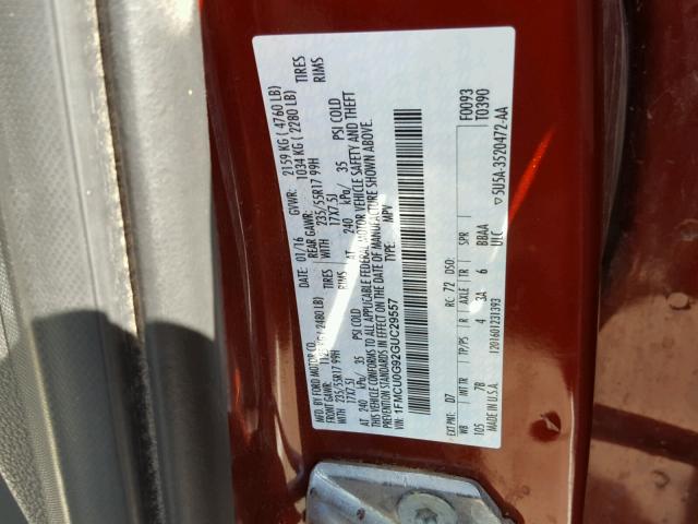 1FMCU0G92GUC29557 - 2016 FORD ESCAPE SE RED photo 10