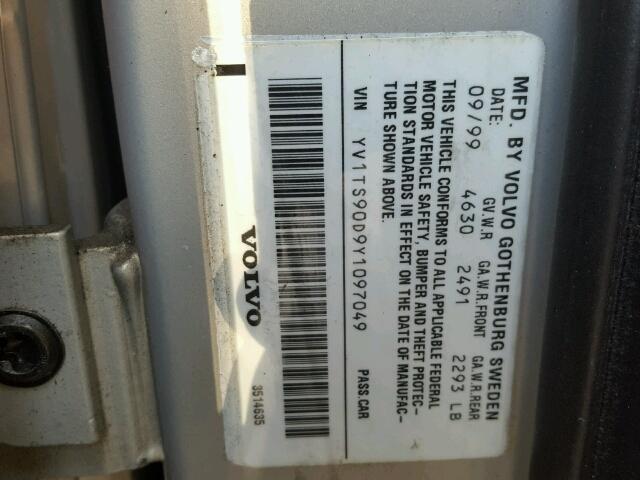 YV1TS90D9Y1097049 - 2000 VOLVO S80 T6 TUR SILVER photo 10