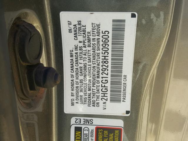 2HGFG12928H509605 - 2008 HONDA CIVIC EXL 灰色 照片 10