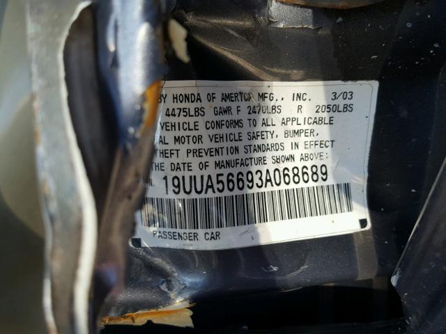 19UUA56693A068689 - 2003 ACURA 3.2TL GRAY photo 10