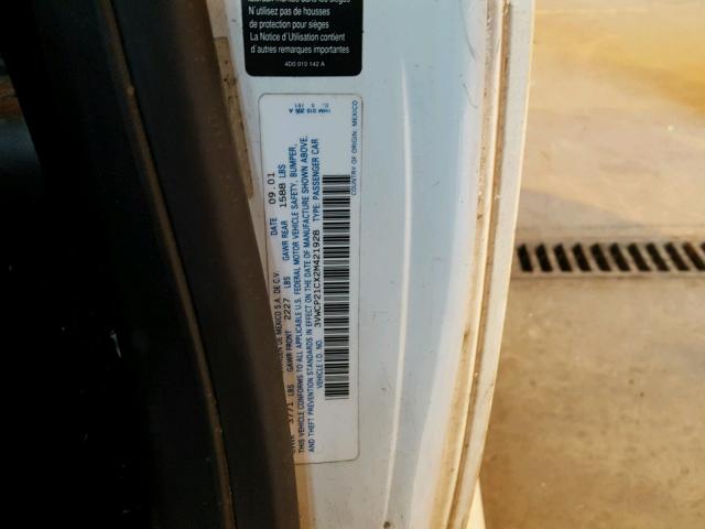 3VWCP21CX2M421928 - 2002 VOLKSWAGEN NEW BEETLE თეთრი ფოტო 10