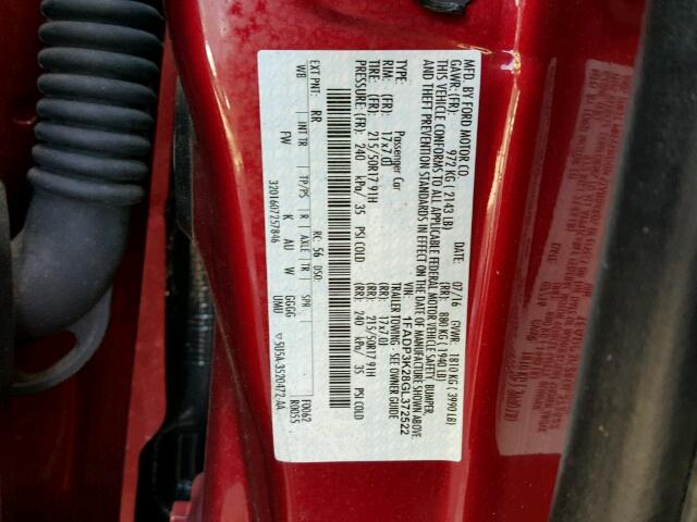 1FADP3K28GL372522 - 2016 FORD FOCUS SE RED photo 10