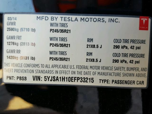 5YJSA1H10EFP33215 - 2014 TESLA MODEL S Սև լուսանկար 10